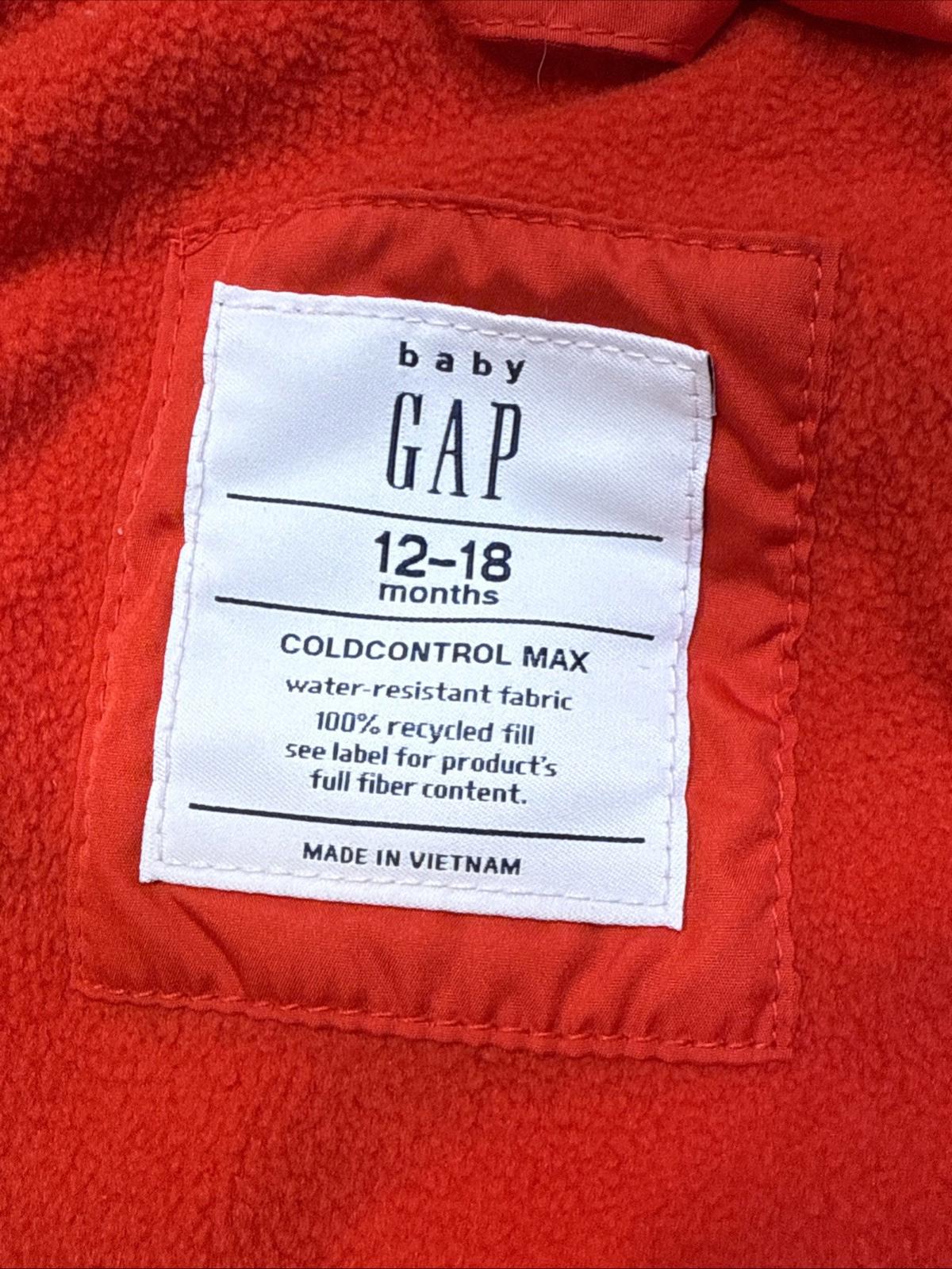 Baby Gap Red Snow Jacket 12-18 Months Coldcontrol Max Water Resistant Heavy Coat