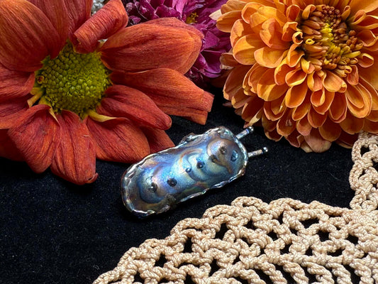 Vintage Slug Brooch Pin patina metal hand made