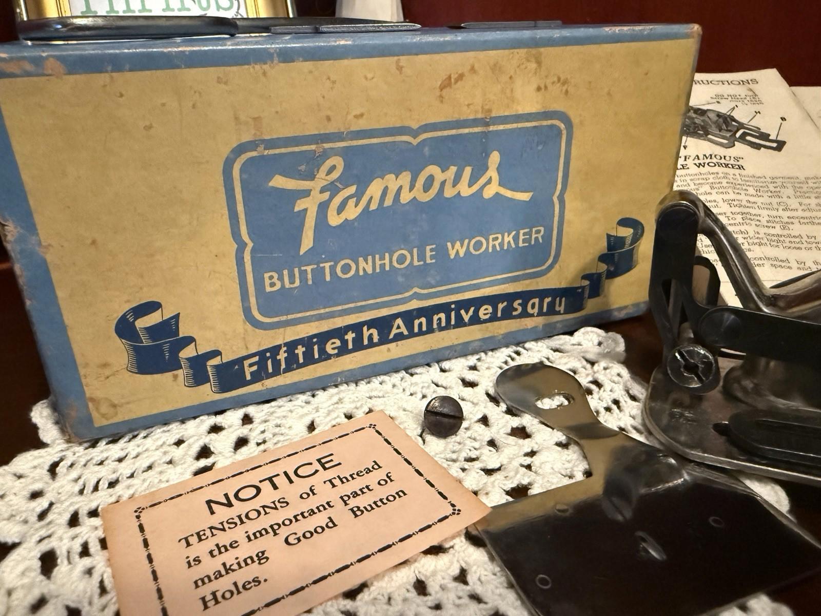 Vintage Famous Buttonhole Maker Sewing for Singer Model CC Machine in Box V14