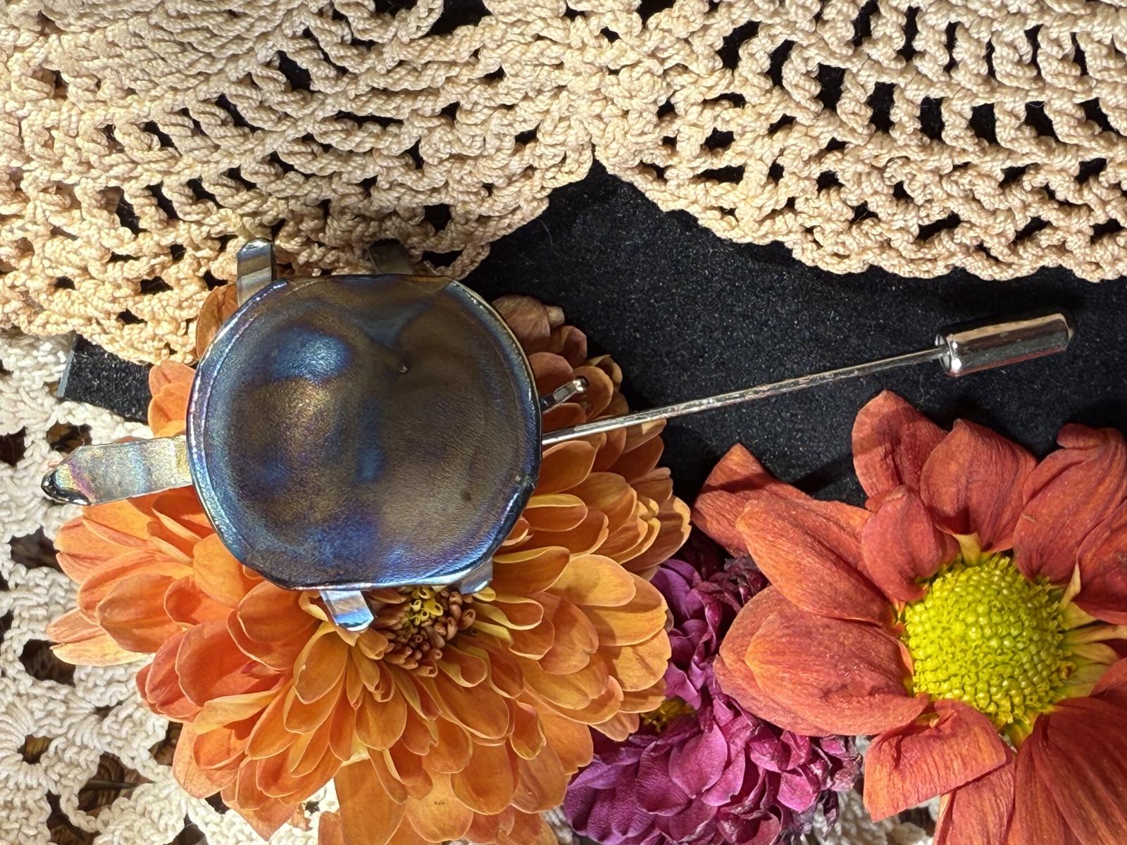 Vintage Turtle Brooch Pin patina metal hand made