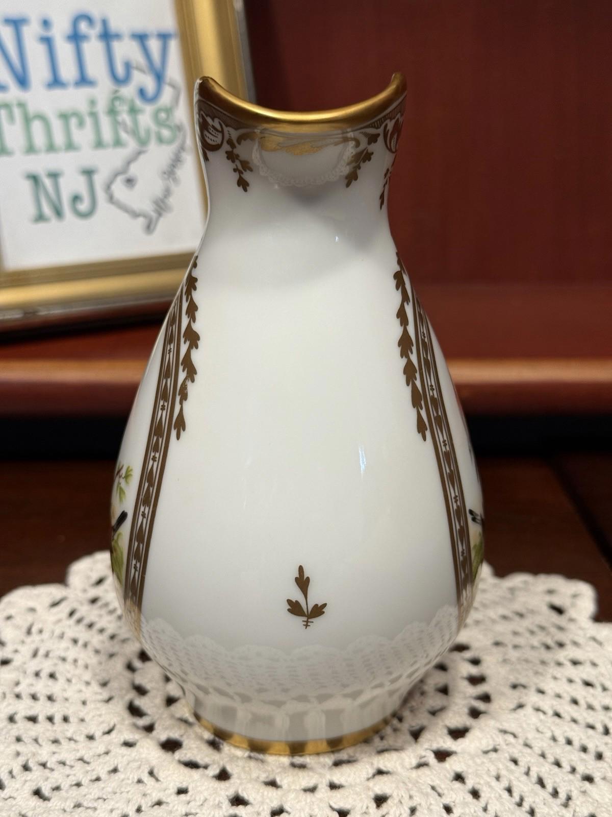The Franklin Mint Fine Porcelain Creamer Pitcher Floral & Birds Gold Gilt