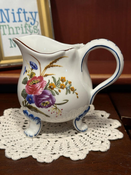 The Franklin Mint Porcelain Floral Footed Creamer Mini Pitcher