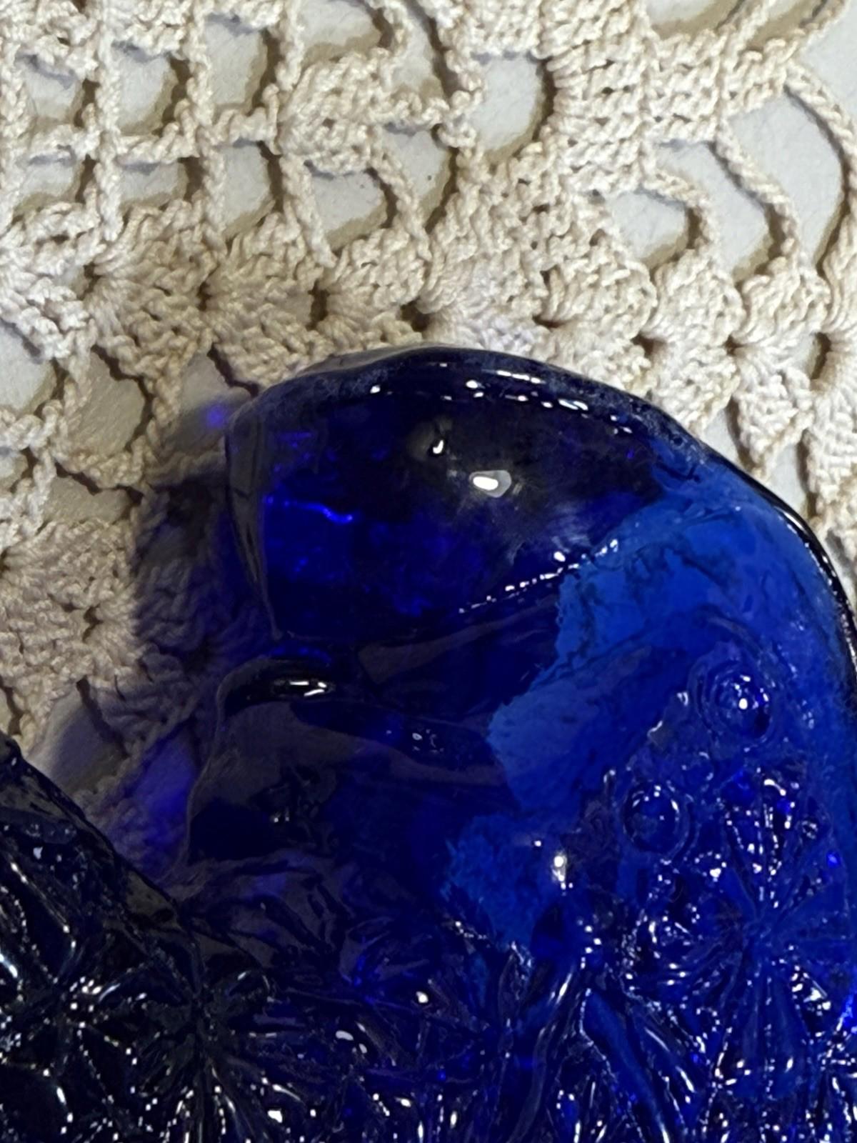 Fenton Queen Kitten Slipper White Milk and Cobalt Glass Daisy & Button Pair Of 2