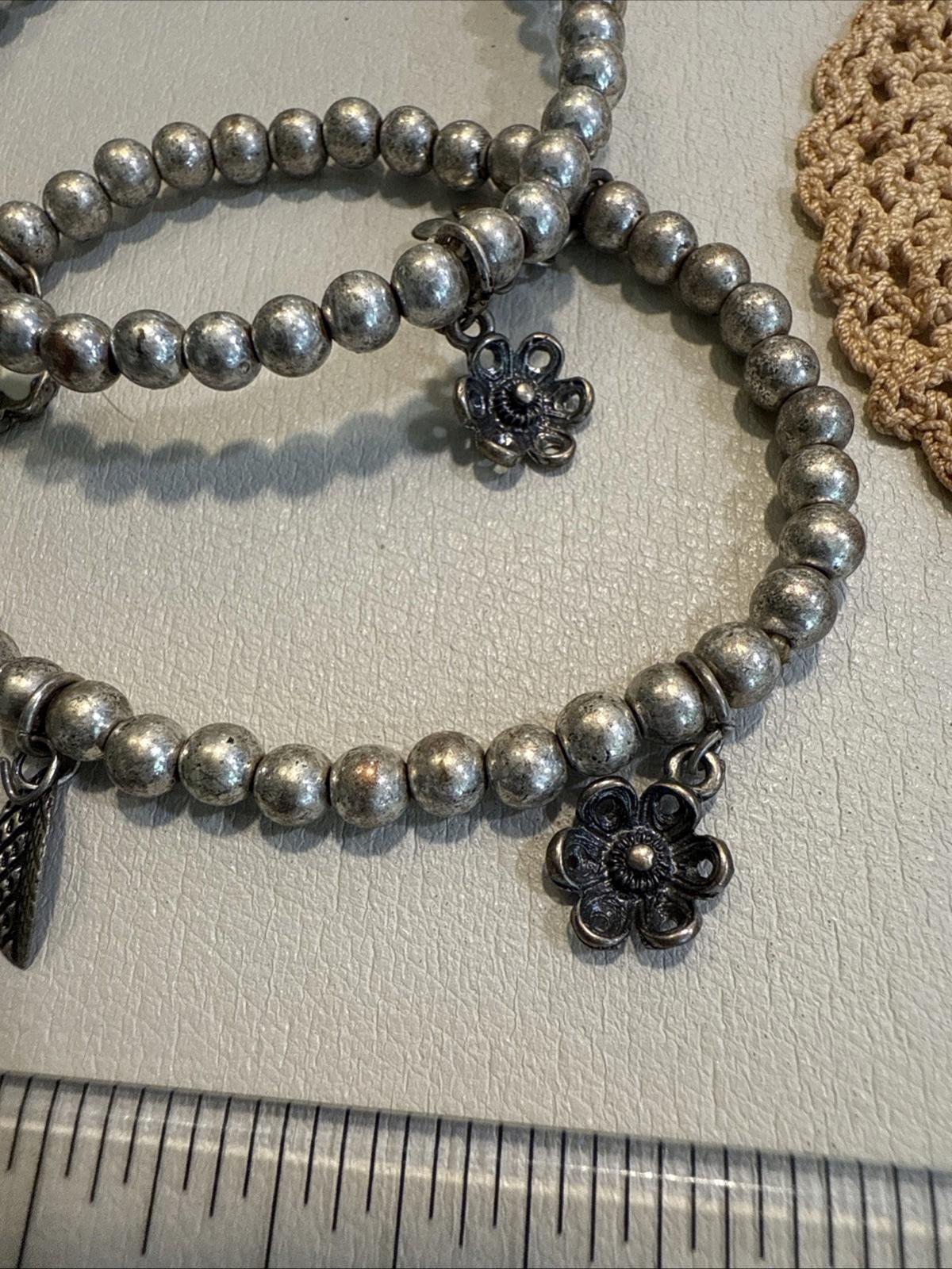 vintage stretch bracelet set Silver Toned Floral Flower And Leaves Rhinestone