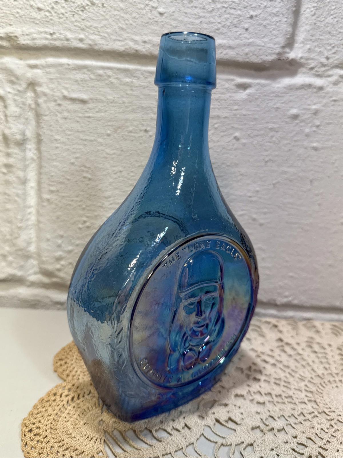 Vintage Wheaton Charles Lindbergh The Lone Eagle Blue Iridescent Decanter Bottle