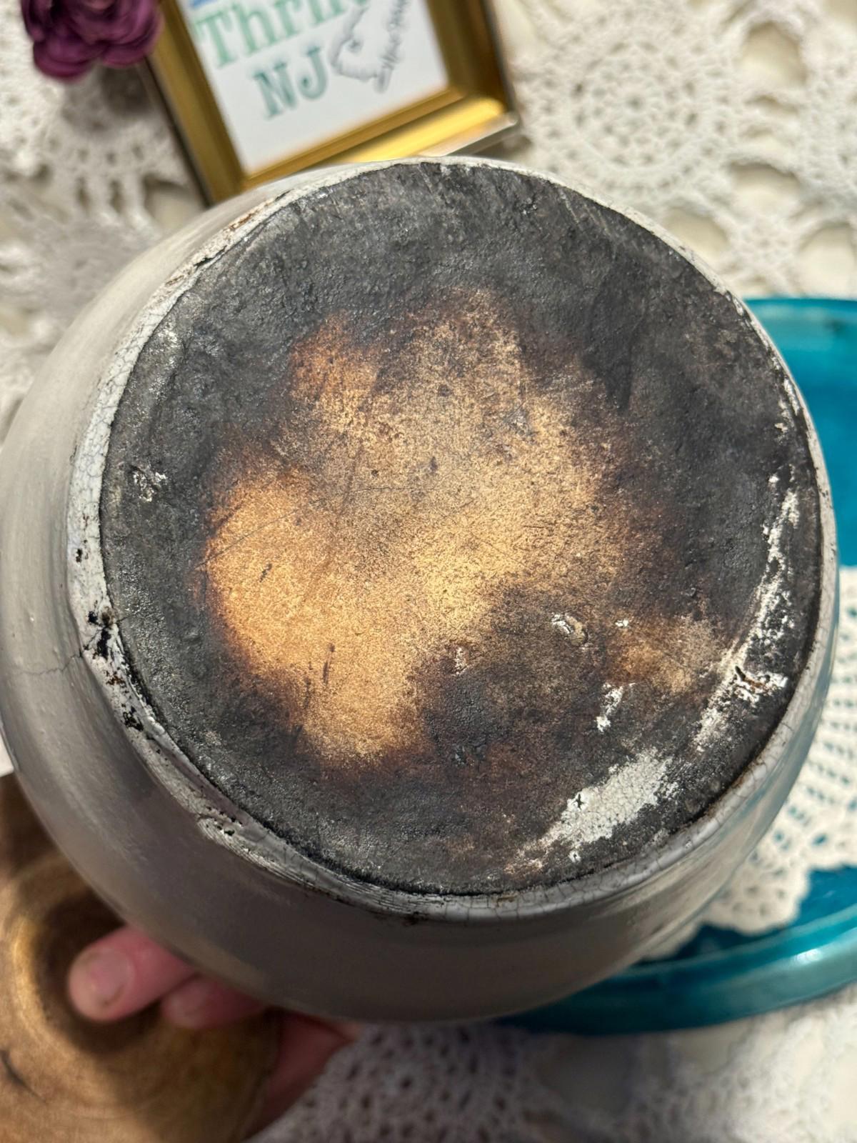 Vintage Bean Pot hand thrown clay pottery two tone with small chips on lid