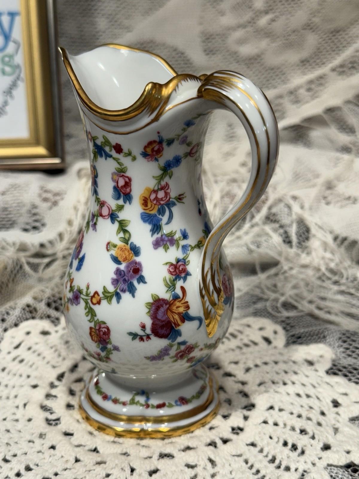 Vintage Franklin Mint Fine Porcelain Creamer Floral Pitcher 5"