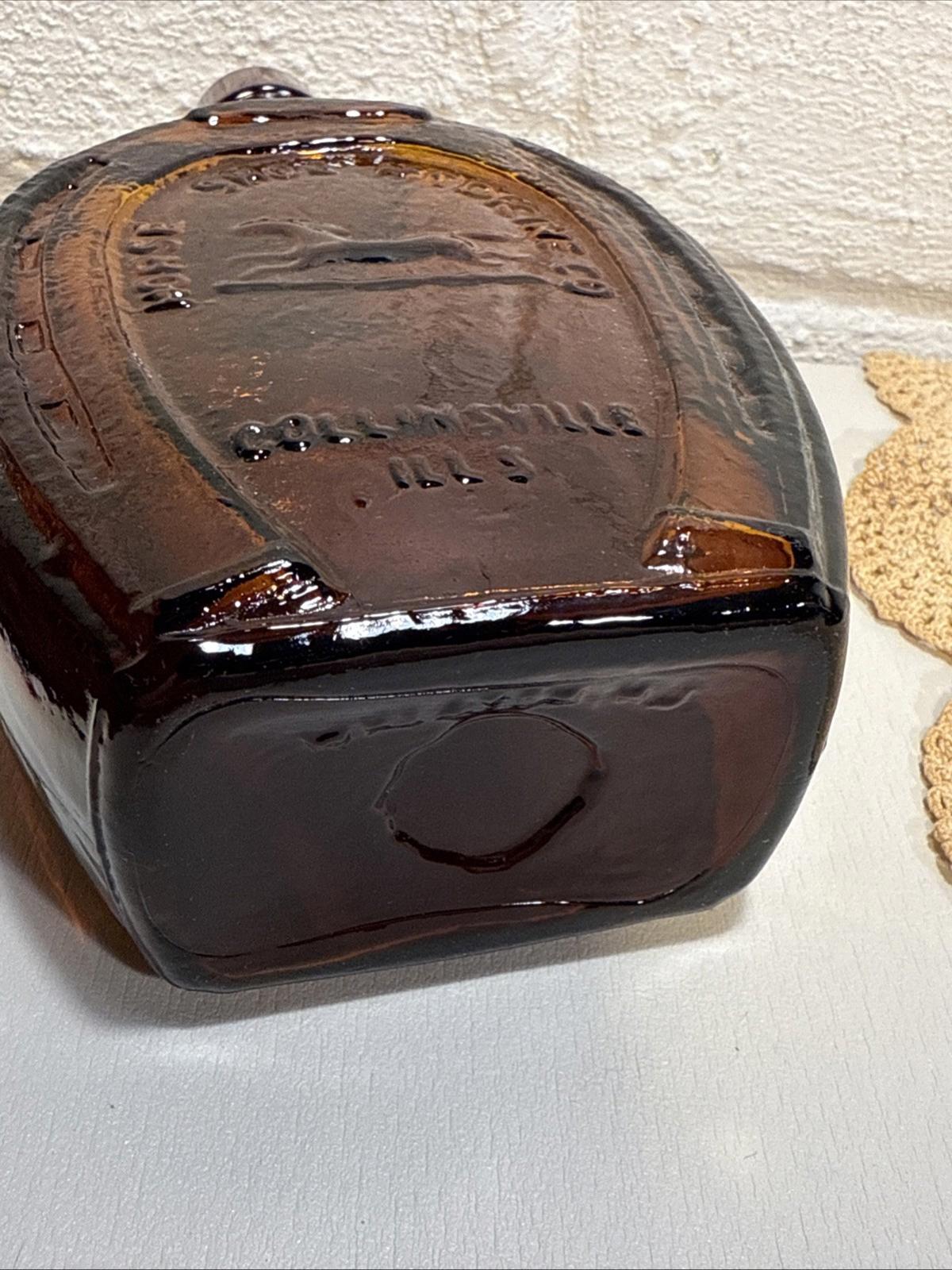 Vintage Wheaton Amber/Brown Glass Horse Shoe Medicine Co Bitters Bottle 7 1/2"