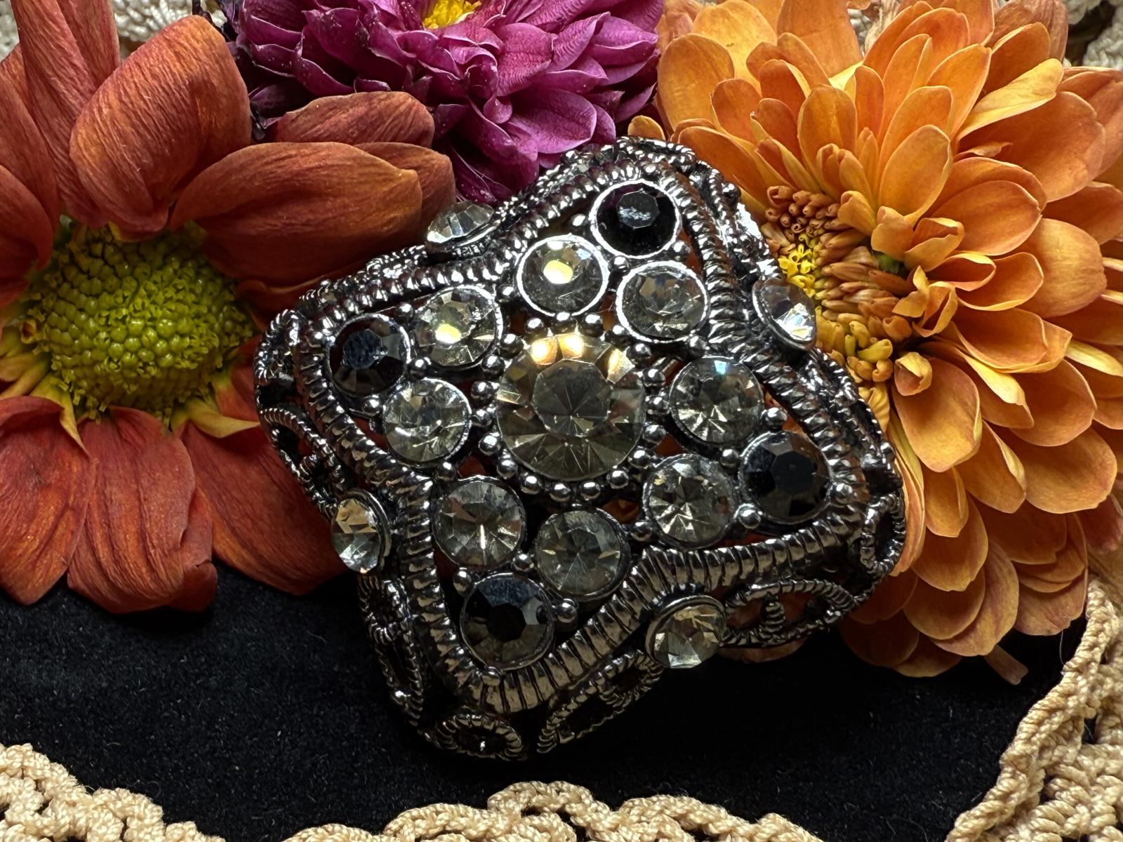 Vintage Premier Designs Signed Brooch/Pin/Pendant Smoky Grey Black Rhinestones