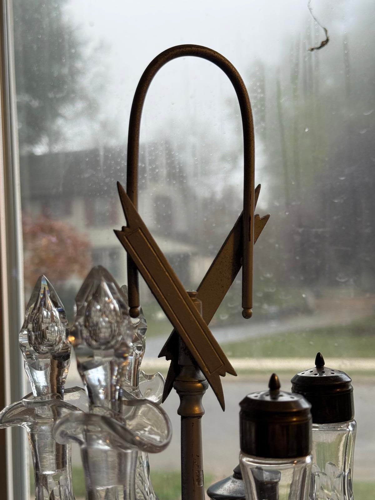 Vintage Glass Condiment Set with Cruets Wilcox Quad Silver plated 1800's