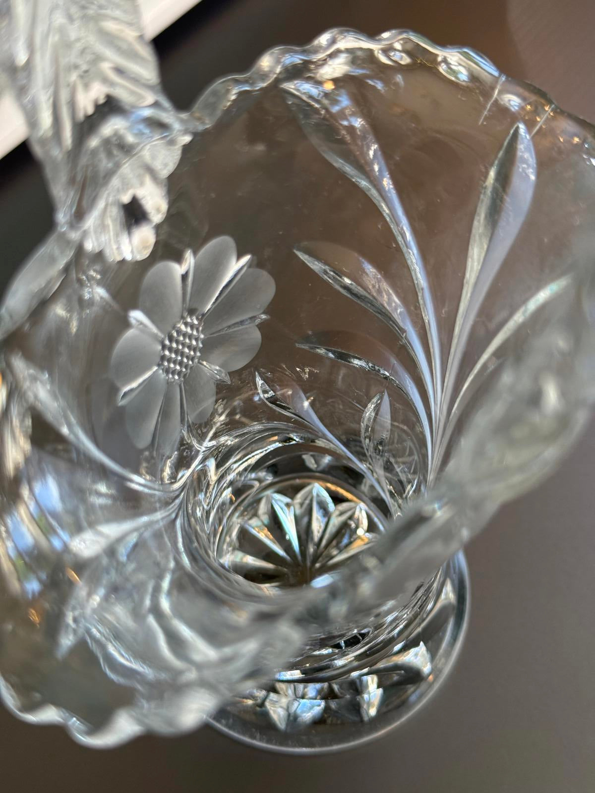 Duncan & Miller Crystal Basket w/ Engraved Flowers circa 1900